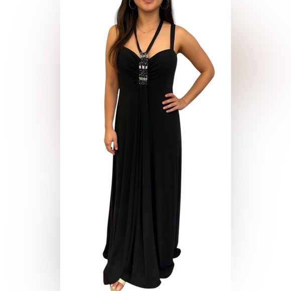 R&M Richards Dresses & Skirts - R&M Richards Women Black Halter Dress Beaded Neckline Formal Gown Size 20